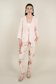 Rose Model Bağlamalı Keten Pantolon Pudra