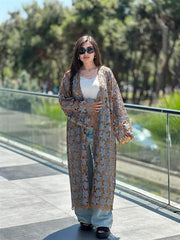 RS Dantelli Çiçekli Kimono Kahve