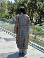 RS Dantelli Çiçekli Kimono Kahve