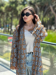 RS Dantelli Çiçekli Kimono Kahve