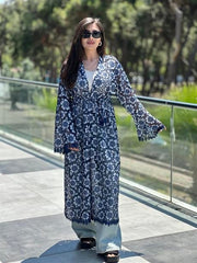 RS Dantelli Çiçekli Kimono Mavi