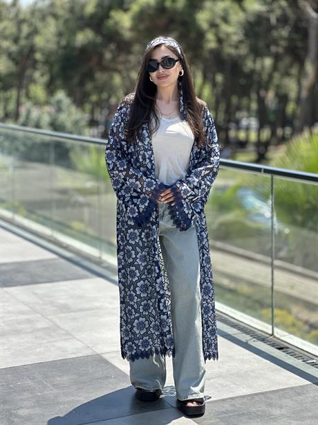 RS Dantelli Çiçekli Kimono Mavi