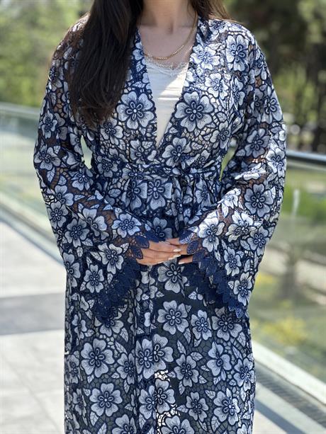 RS Dantelli Çiçekli Kimono Mavi