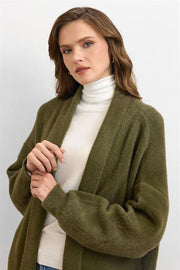 Sakal İplik Model Uzun Hırka - Haki