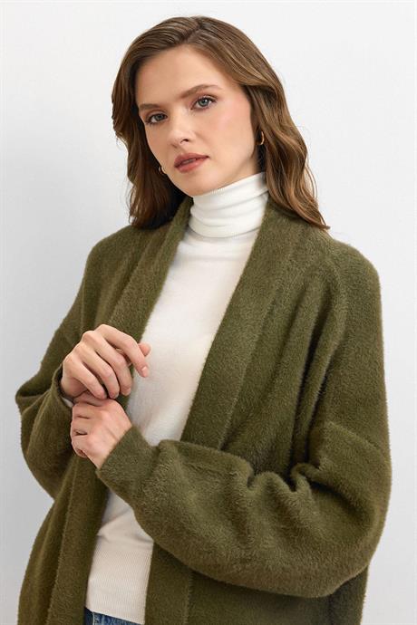 Sakal İplik Model Uzun Hırka - Haki