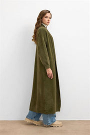 Sakal İplik Model Uzun Hırka - Haki
