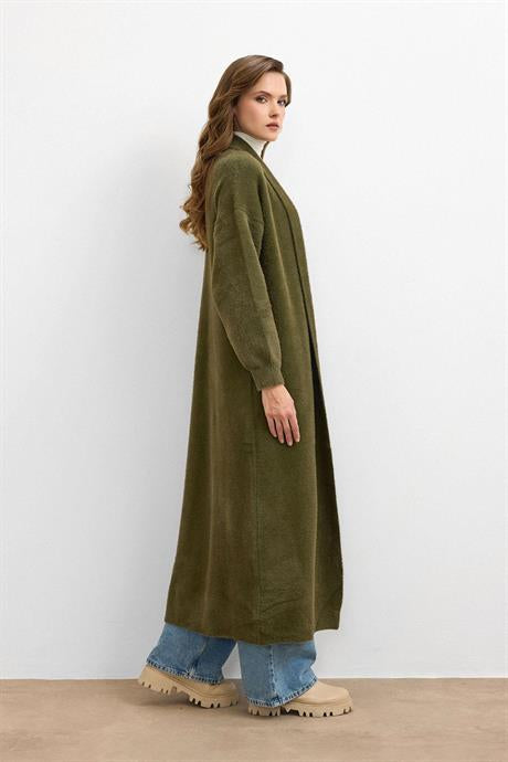 Sakal İplik Model Uzun Hırka - Haki