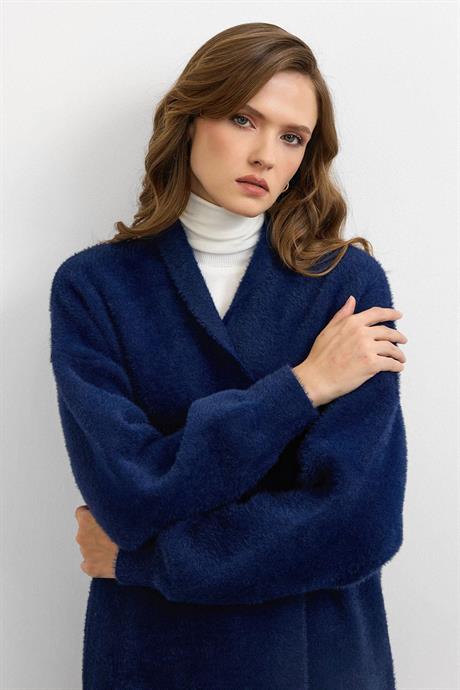 Sakal İplik Model Uzun Hırka Lacivert