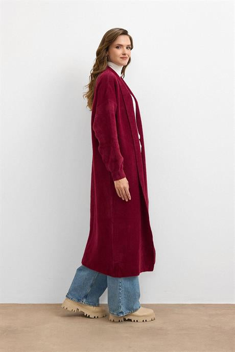 Sakal İplik Model Uzun Hırka Bordo