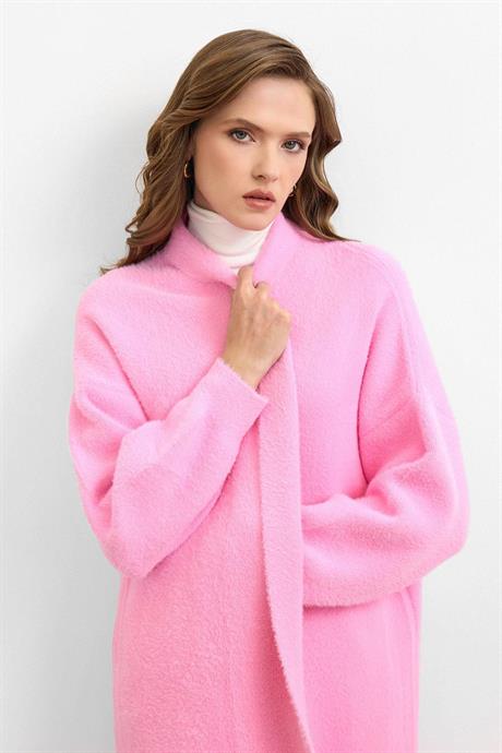 Sakal İplik Model Uzun Hırka Pembe