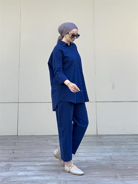 Şalvarlı Keten İkili Takım Lacivert