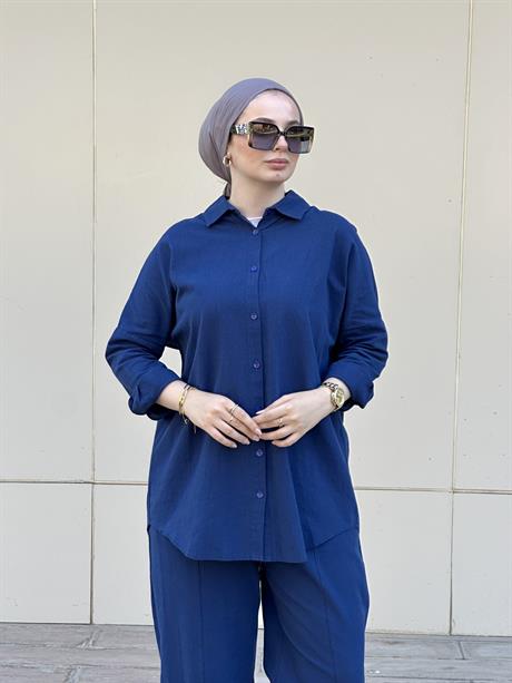 Şalvarlı Keten İkili Takım Lacivert