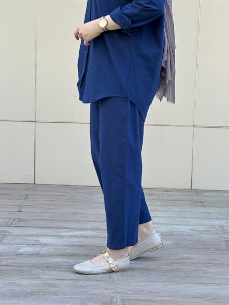 Şalvarlı Keten İkili Takım Lacivert