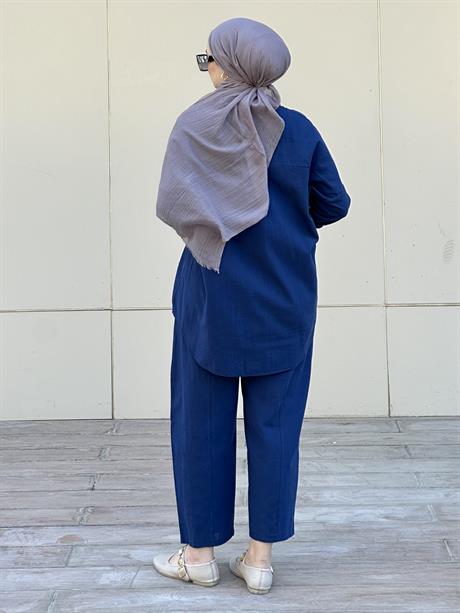 Şalvarlı Keten İkili Takım Lacivert