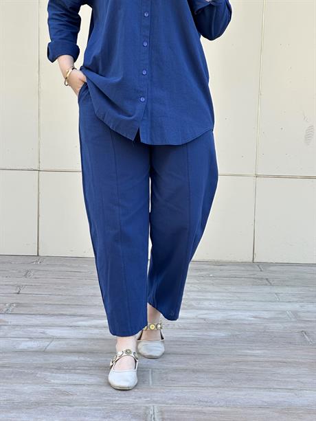 Şalvarlı Keten İkili Takım Lacivert