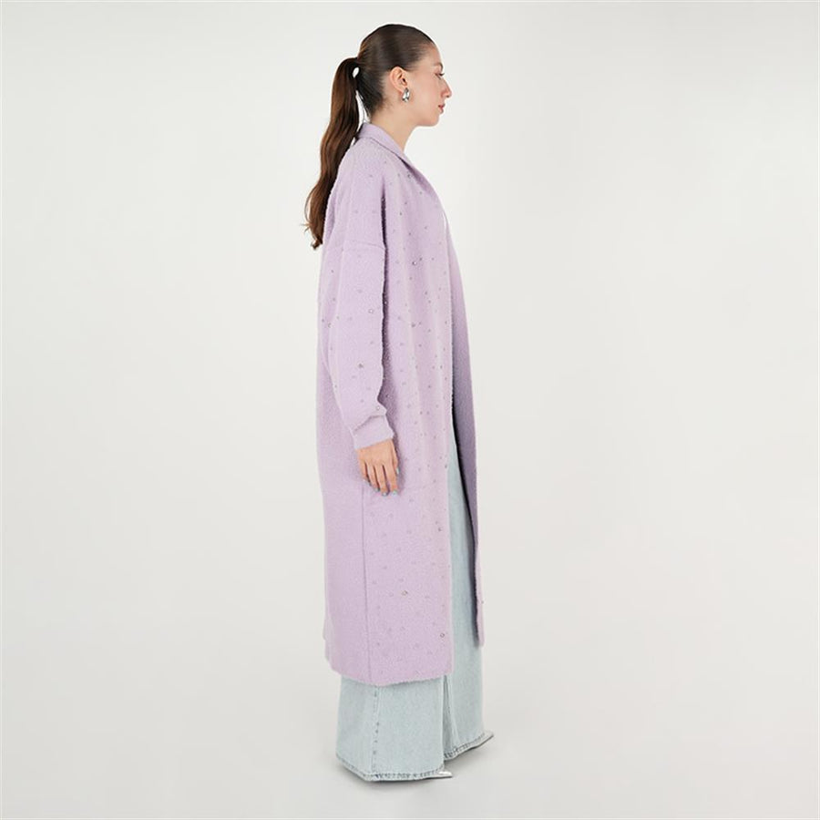 Serpme Taş Angora Hırka Lila