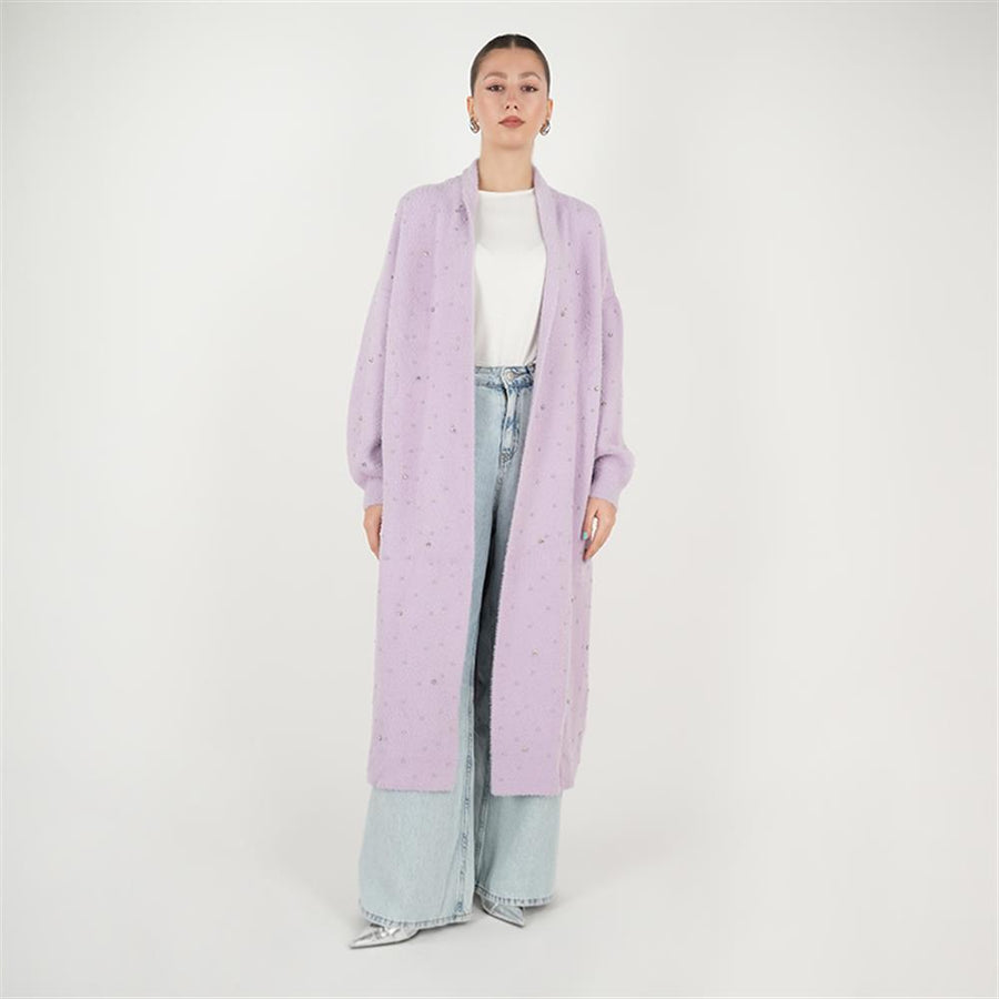 Serpme Taş Angora Hırka Lila