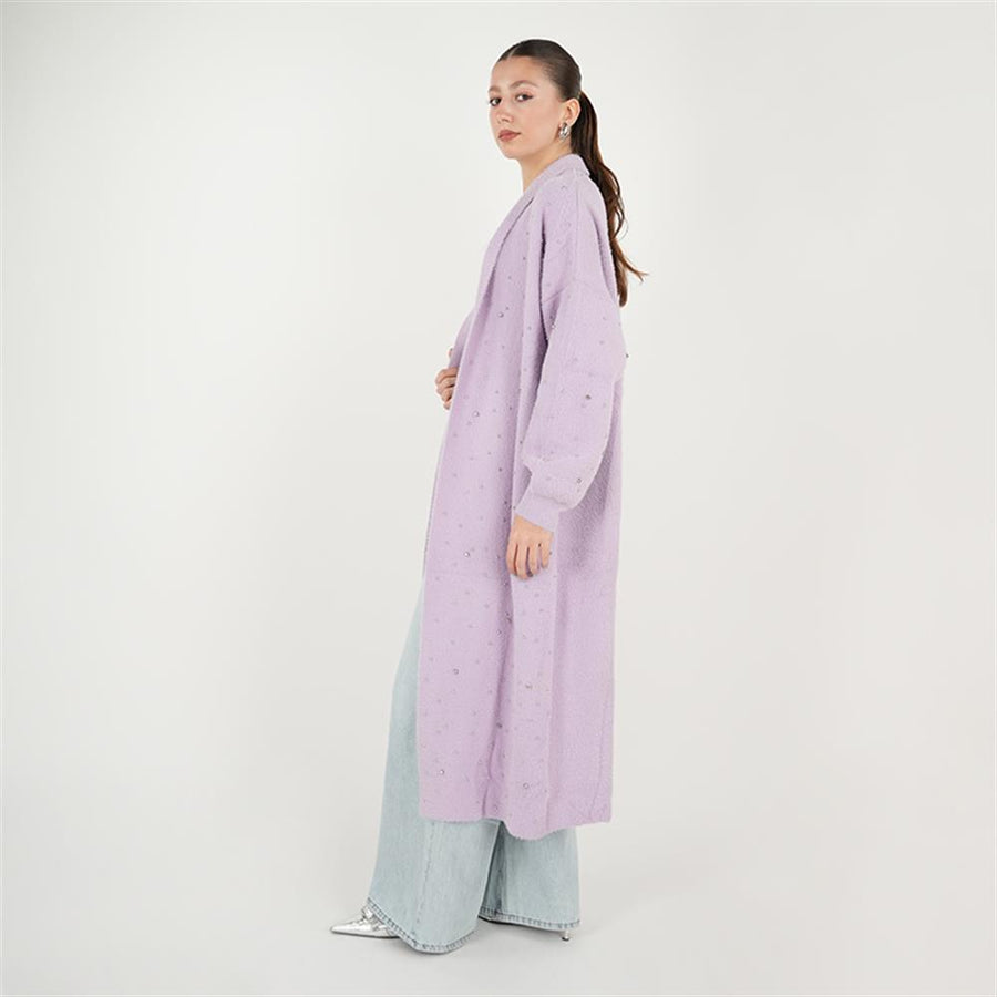 Serpme Taş Angora Hırka Lila