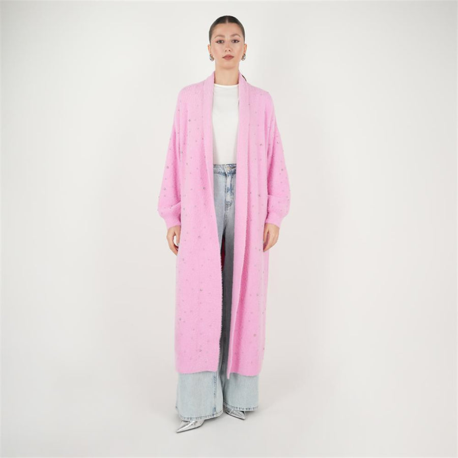 Serpme Taş Angora Hırka Pembe