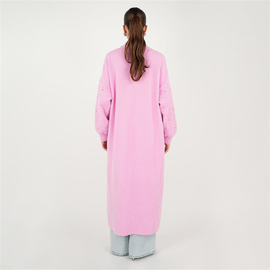 Serpme Taş Angora Hırka Pembe