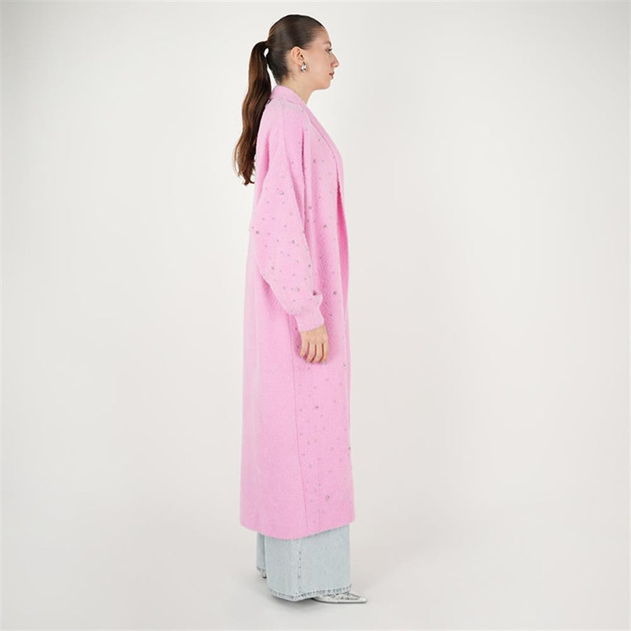 Serpme Taş Angora Hırka Pembe