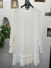 Şifonlu Altı Piliseli Tunik Beyaz