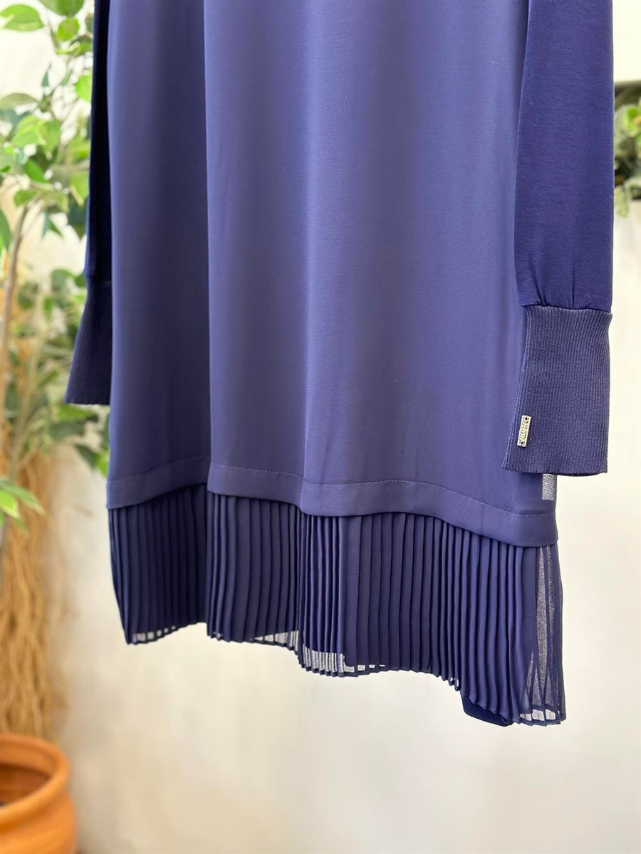 Şifonlu Altı Piliseli Tunik Lacivert