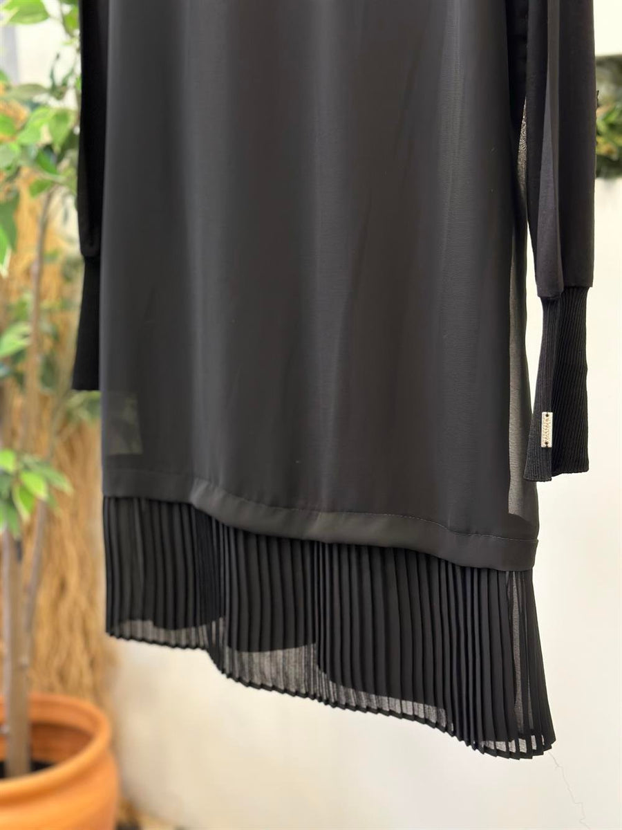 Şifonlu Altı Piliseli Tunik Siyah