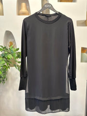 Şifonlu Altı Piliseli Tunik Siyah