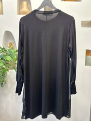 Şifonlu Altı Piliseli Tunik Siyah