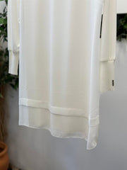 Şifonlu Uzun Kol Penye Tunik Beyaz