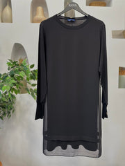 Şifonlu Uzun Kol Penye Tunik Siyah