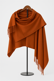 Tarçın  Renkli Püsküllü Kaşmir Şal