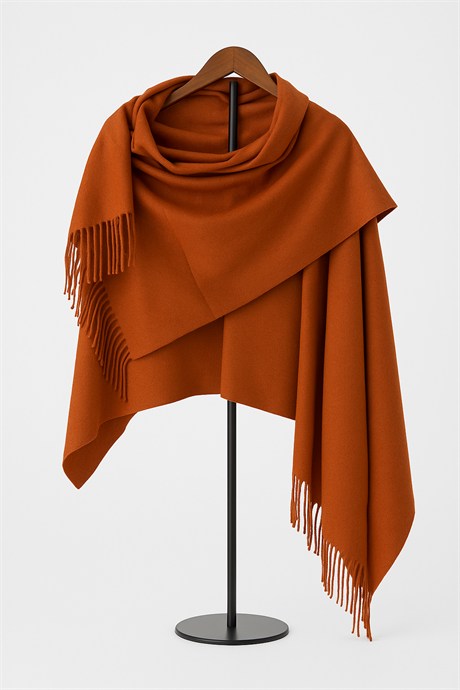 Tarçın  Renkli Püsküllü Kaşmir Şal