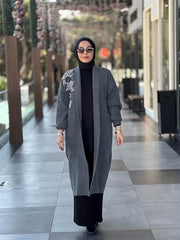 Taş İşlemeli Angora Hırka-Füme