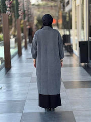 Taş İşlemeli Angora Hırka-Füme