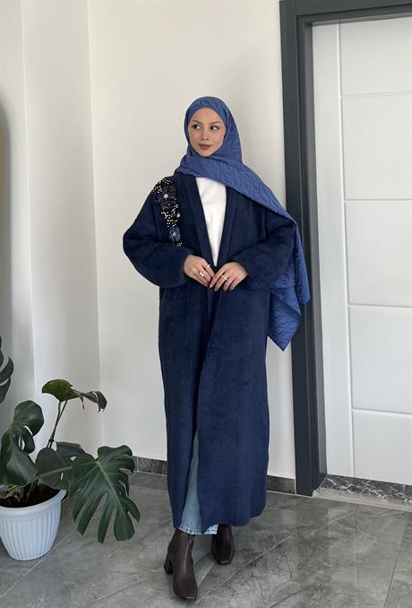 Taş İşlemeli Angora Hırka-lacivert