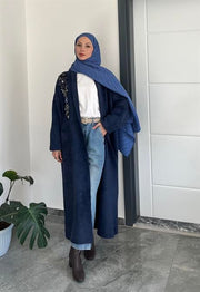 Taş İşlemeli Angora Hırka-lacivert