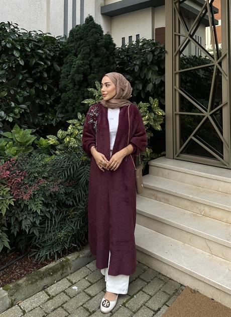 Taş İşlemeli Hırka-Mürdüm