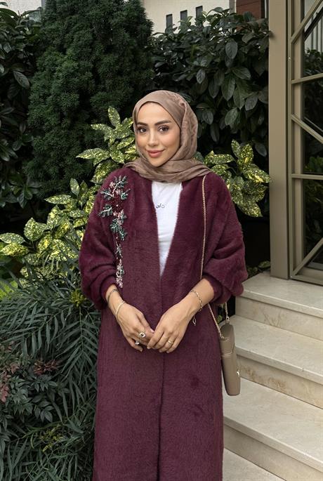 Taş İşlemeli Hırka-Mürdüm