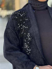 Taş İşlemeli Angora Hırka-Siyah