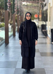 Taş İşlemeli Angora Hırka-Siyah