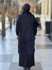 Taş İşlemeli Angora Hırka-Siyah