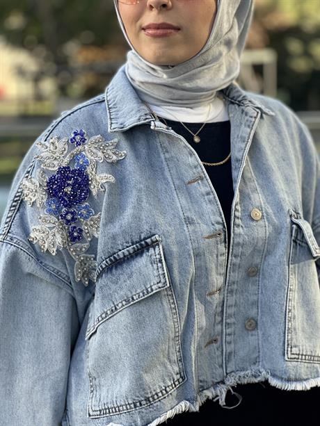 Taş İşlemeli Jean Ceket