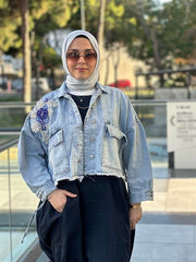 Taş İşlemeli Jean Ceket