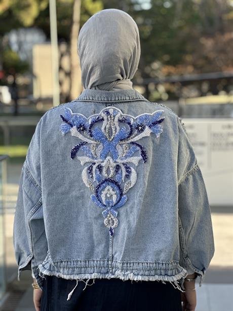 Taş İşlemeli Jean Ceket