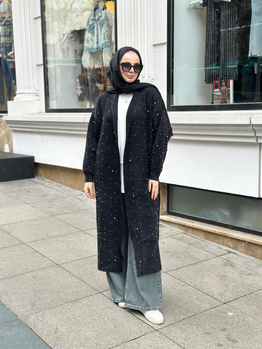 Taş Serpme Yumoş Hırka Siyah