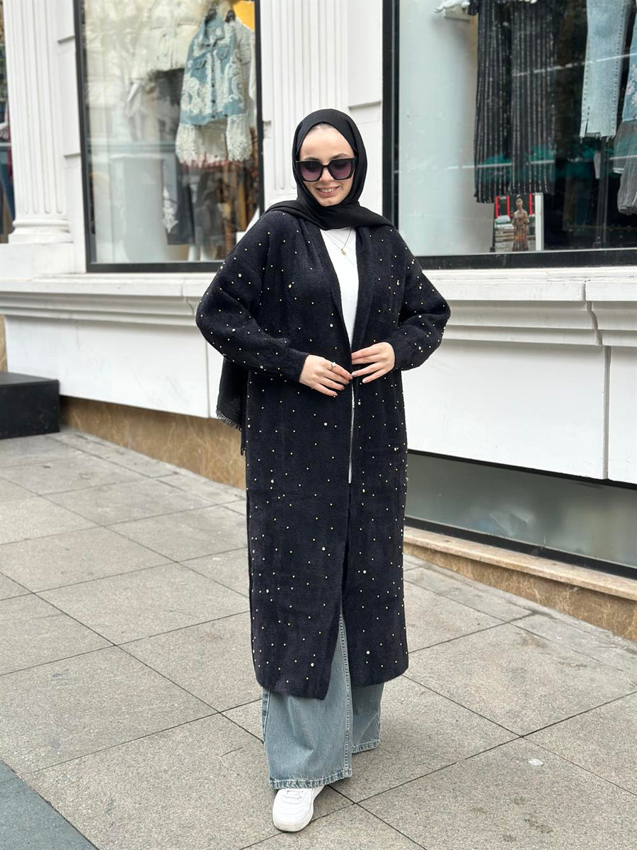 Taş Serpme Yumoş Hırka Siyah