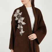 Tek Tarafı İşlemeli Triko Hırka Kahverengi