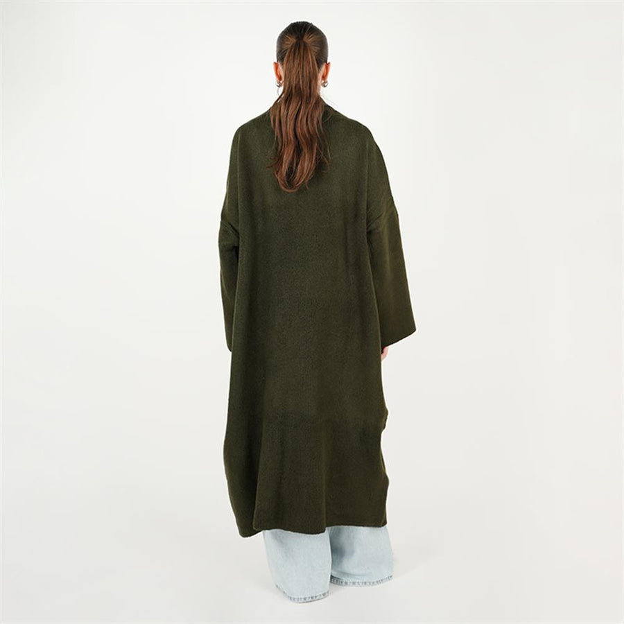 Tek Tarafı İşlemeli Triko Hırka Haki